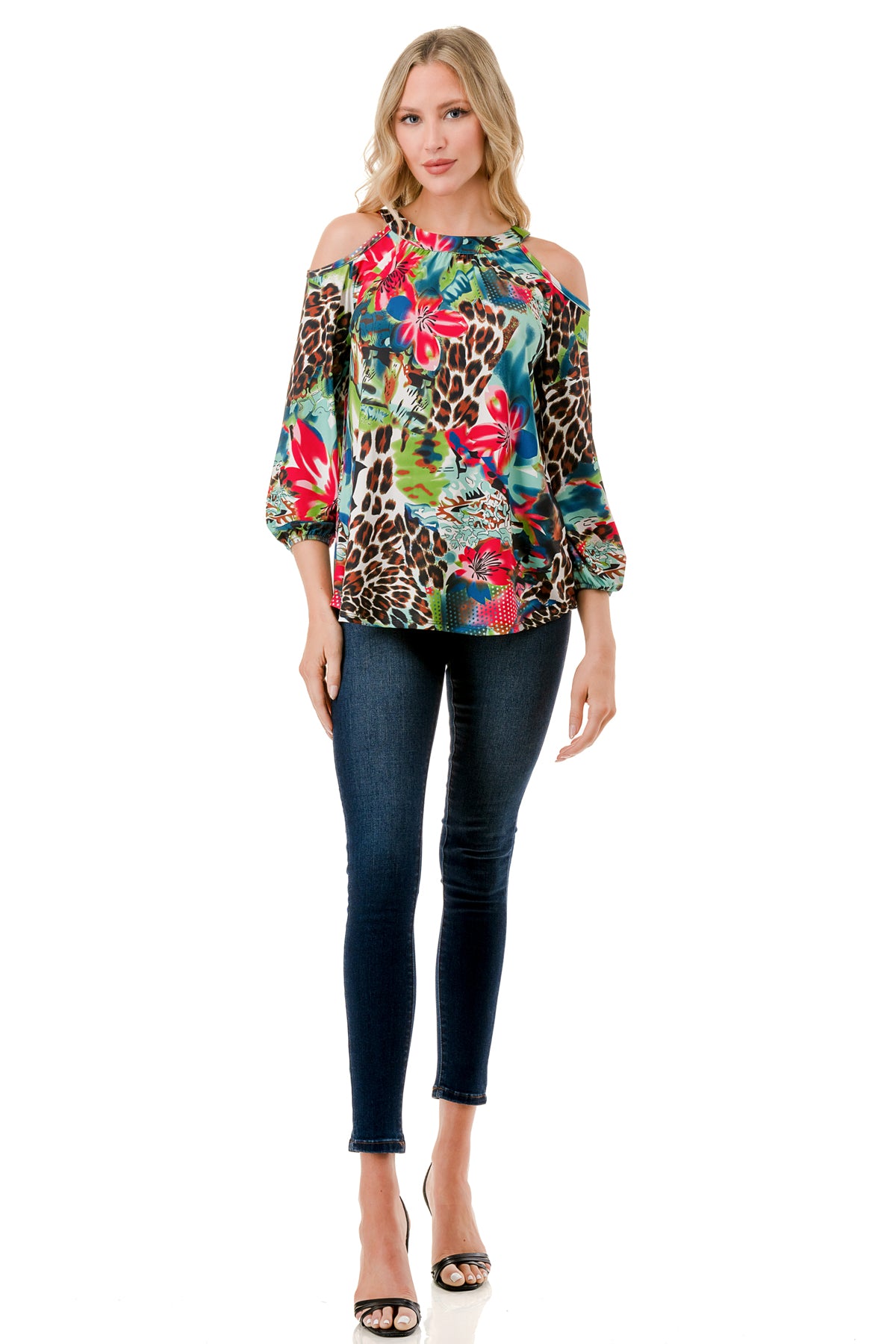 RUBI OPEN SHOULDER TOP (TROPICAL LEOPARD)-VT3312