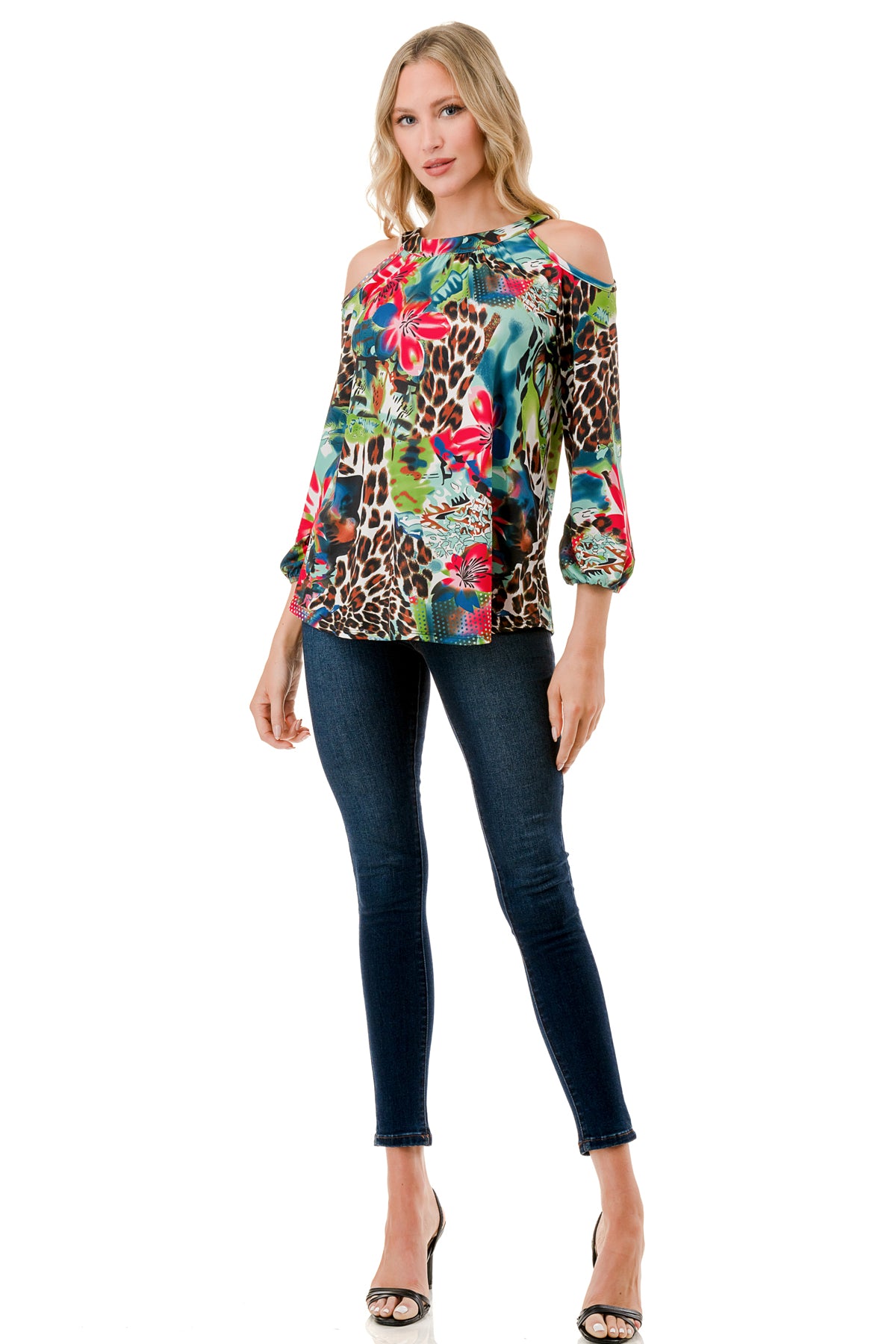 RUBI OPEN SHOULDER TOP (TROPICAL LEOPARD)-VT3312