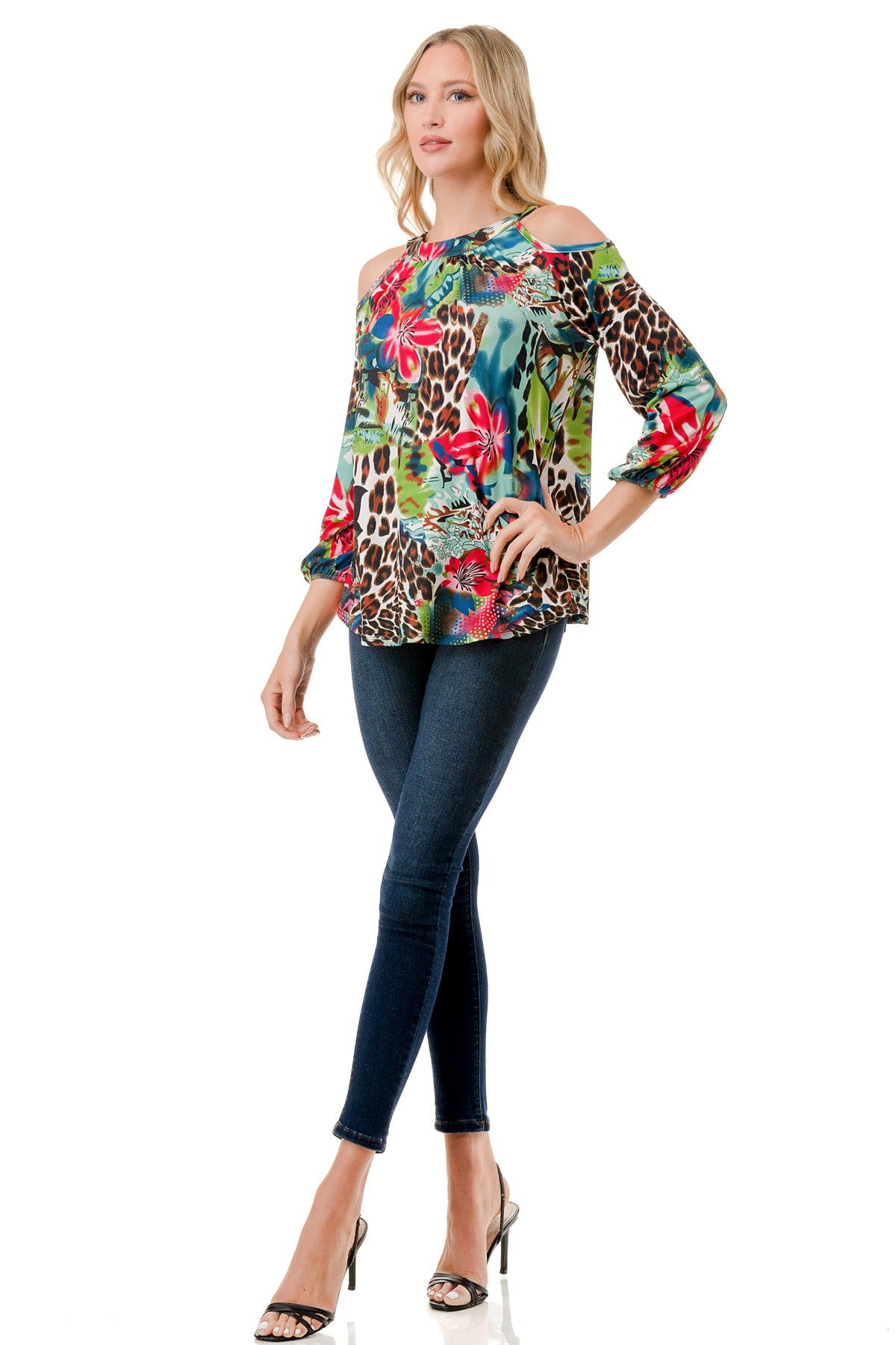RUBI OPEN SHOULDER TOP (TROPICAL LEOPARD)-VT3312