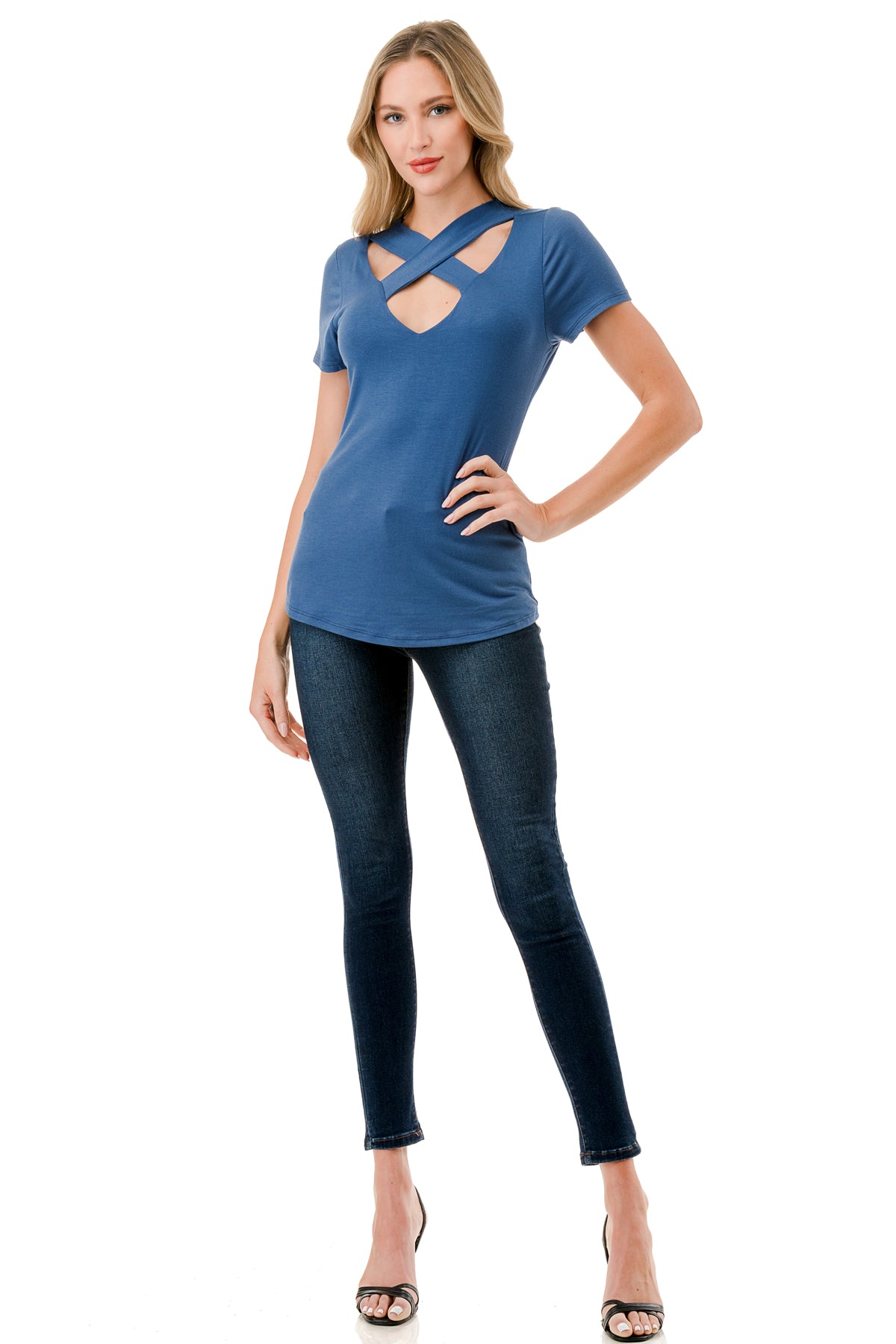 OLIVIA CROSS CAP SLEEVETOP (INDIGO)- VT3330