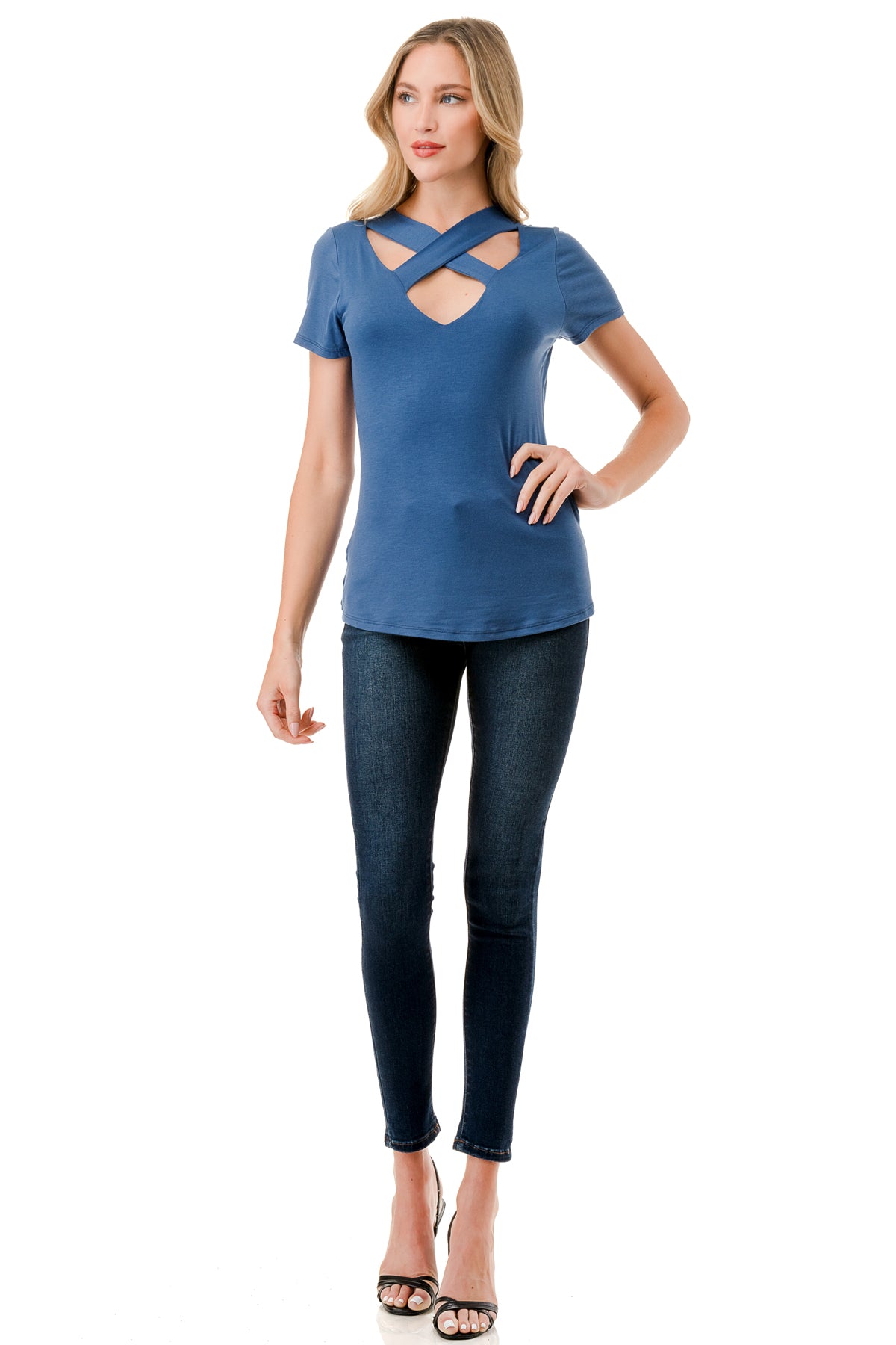 OLIVIA CROSS CAP SLEEVETOP (INDIGO)- VT3330