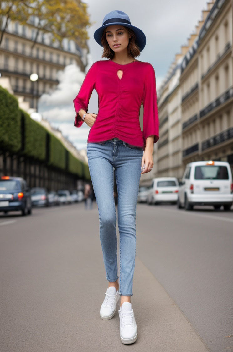 ANAIS FRONT KEYHOLE TOP (WINE)-VT3356