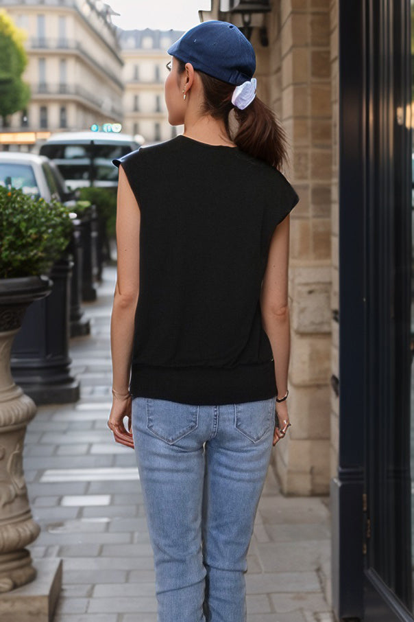 JENNY FLOWER TOP (BLACK / IVORY FLOWER)-VT3404