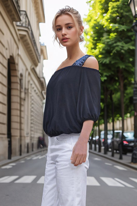 RACHEL OFF SHOULDER TOP (BLACK)- VT3415
