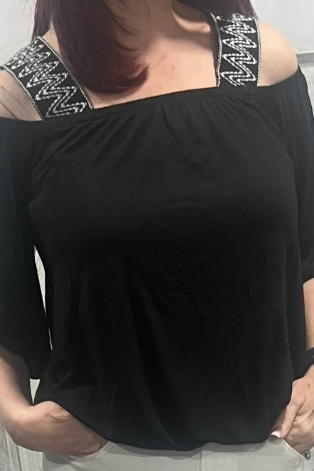 RACHEL OFF SHOULDER TOP (BLACK)- VT3415