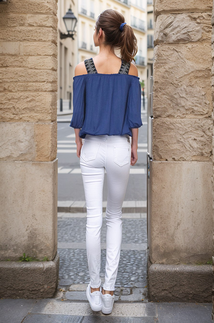 RACHEL OFF SHOULDER TOP (INDIGO)- VT3415