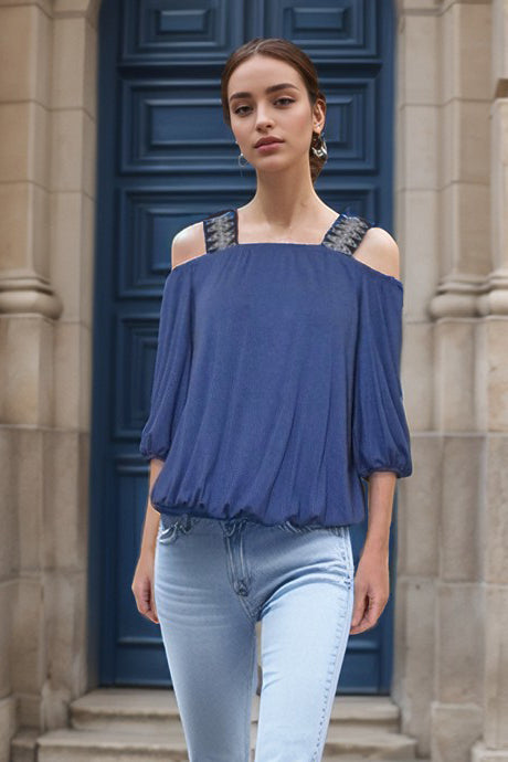 RACHEL OFF SHOULDER TOP (INDIGO)- VT3415