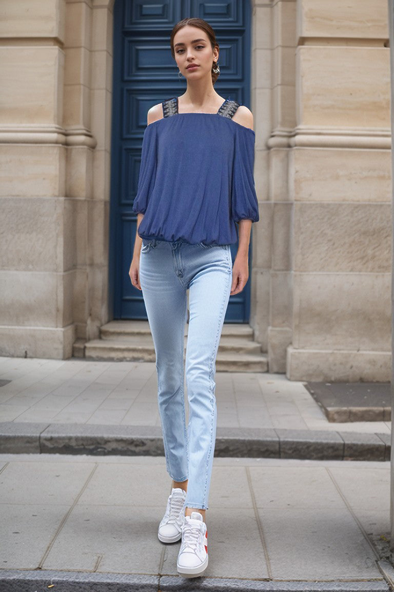 RACHEL OFF SHOULDER TOP (INDIGO)- VT3415