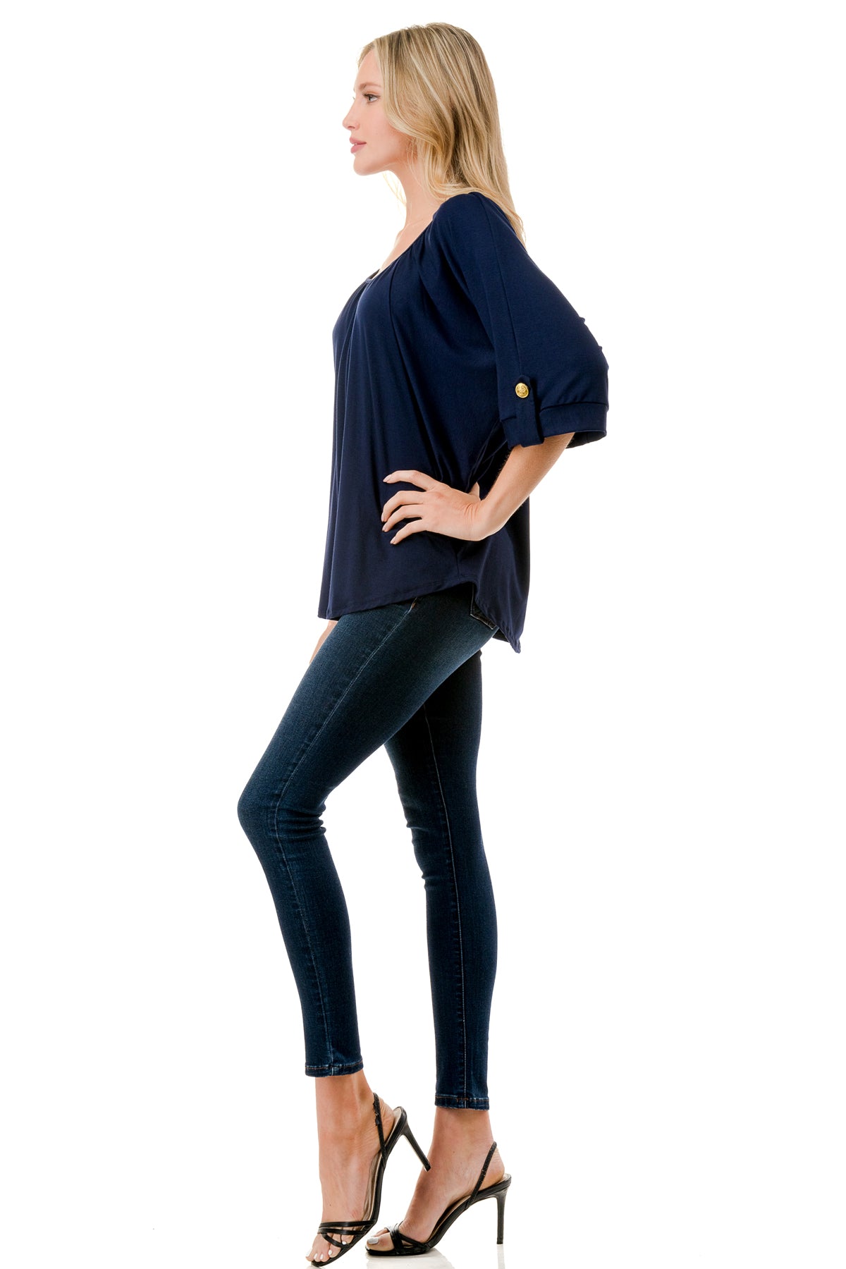 JOLIE BUTTON TOP (NAVY)- VT7268