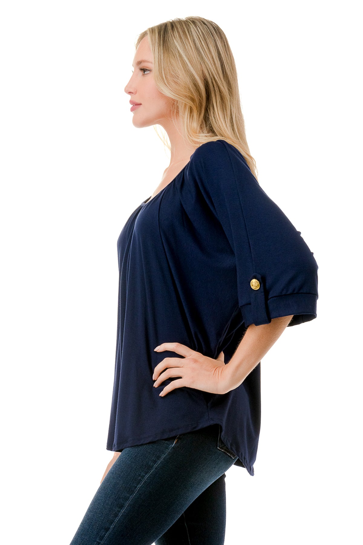 JOLIE BUTTON TOP (NAVY)- VT7268
