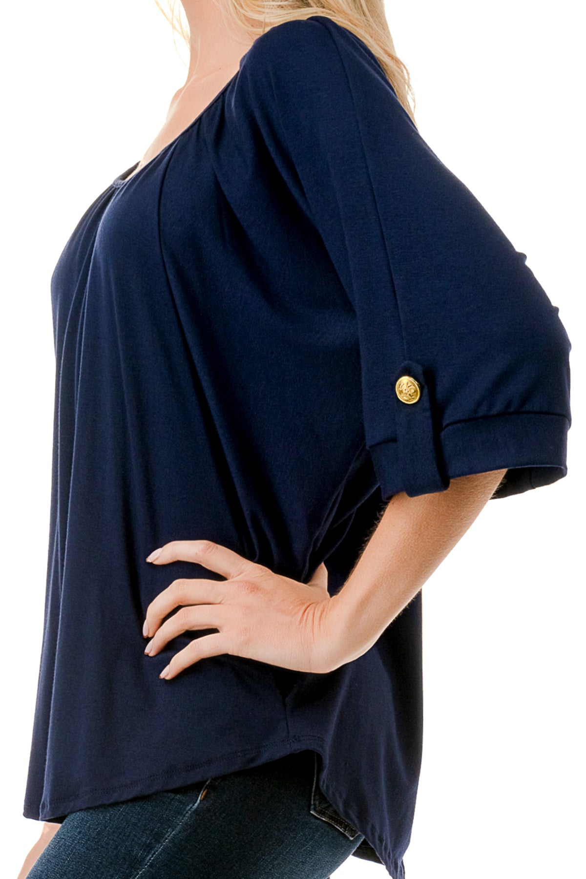 JOLIE BUTTON TOP (NAVY)- VT7268