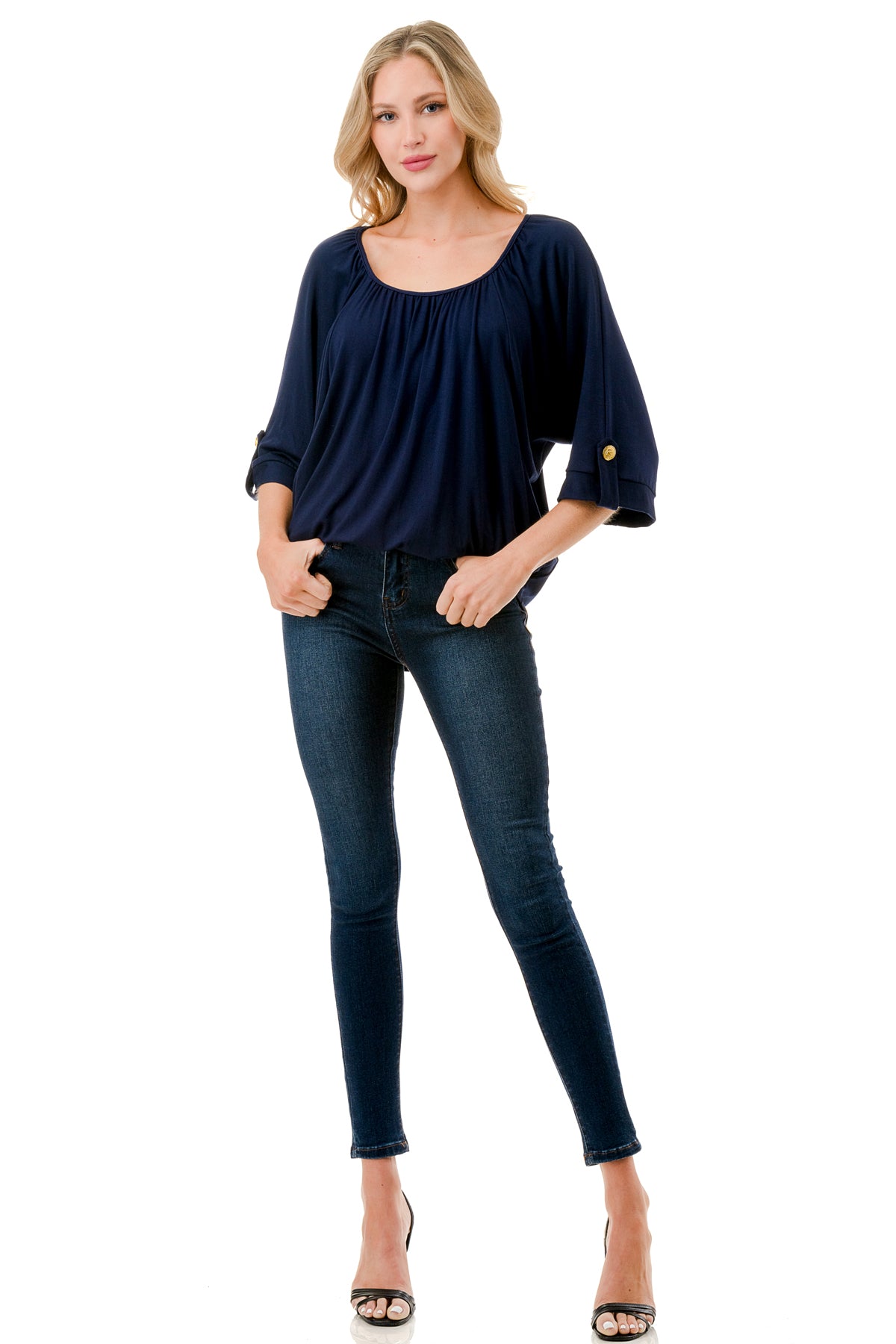 JOLIE BUTTON TOP (NAVY)- VT7268