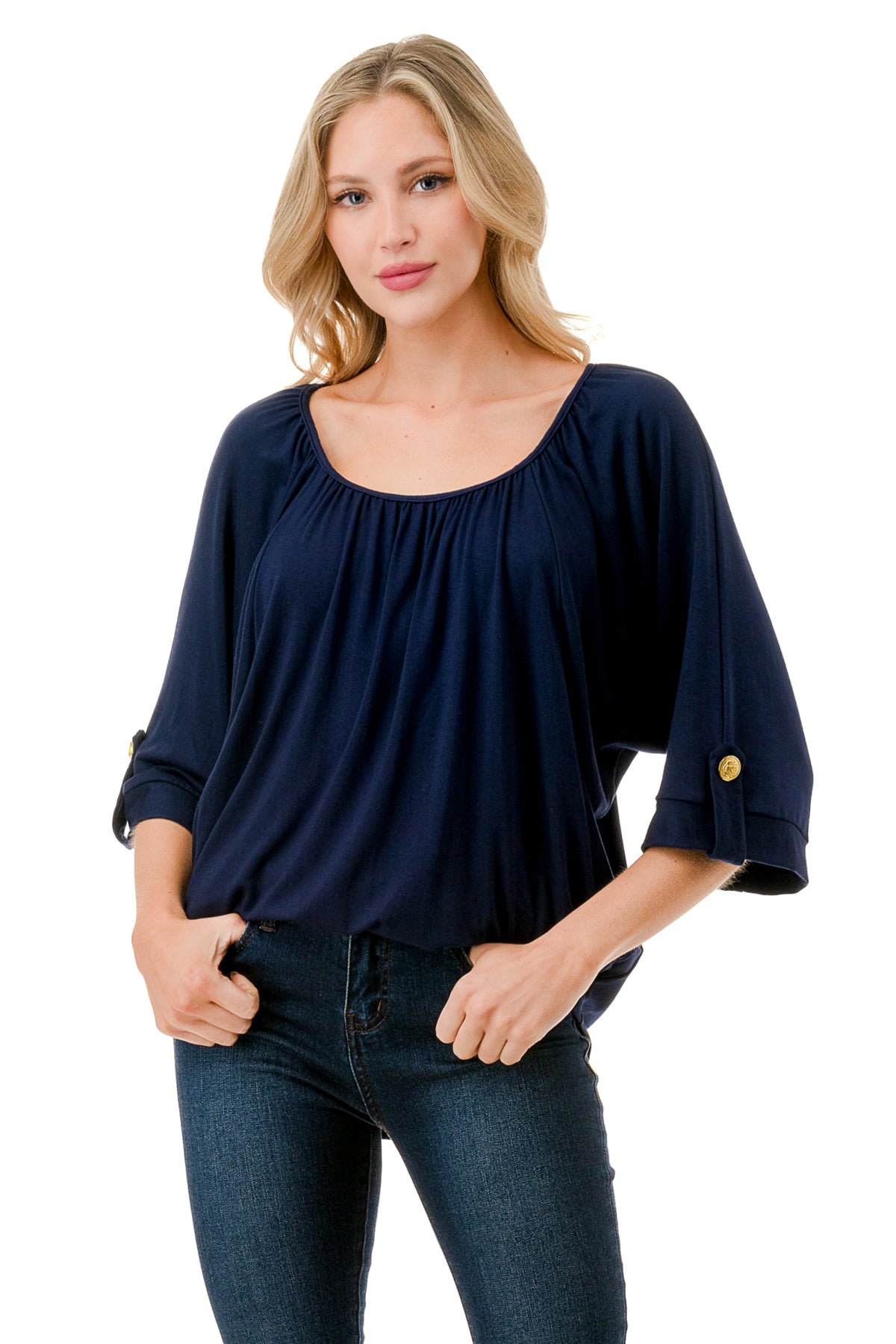 JOLIE BUTTON TOP (NAVY)- VT7268