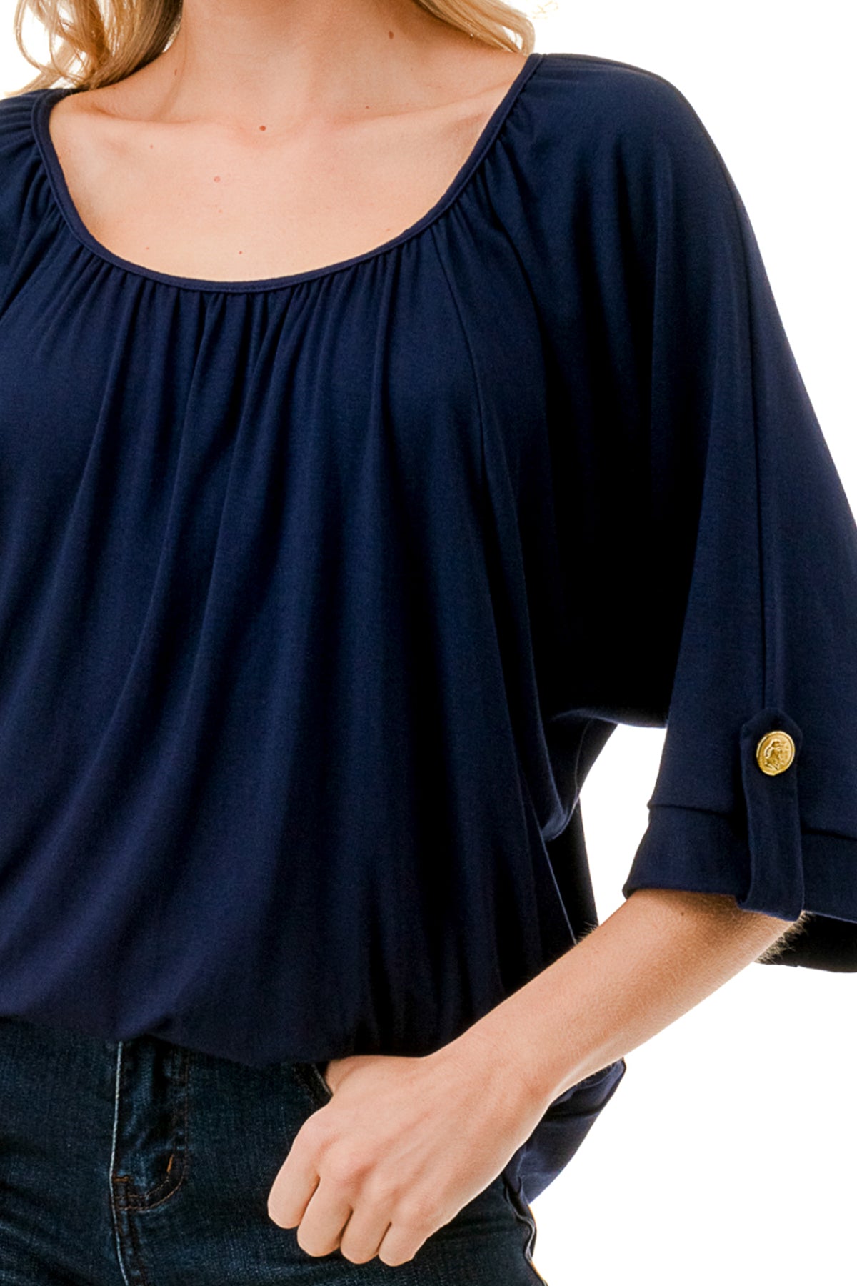 JOLIE BUTTON TOP (NAVY)- VT7268