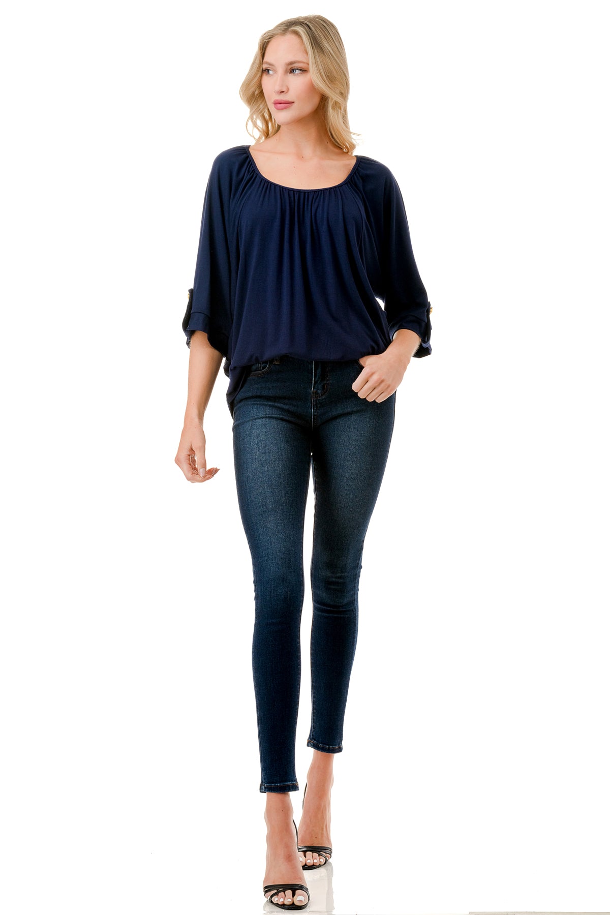 JOLIE BUTTON TOP (NAVY)- VT7268