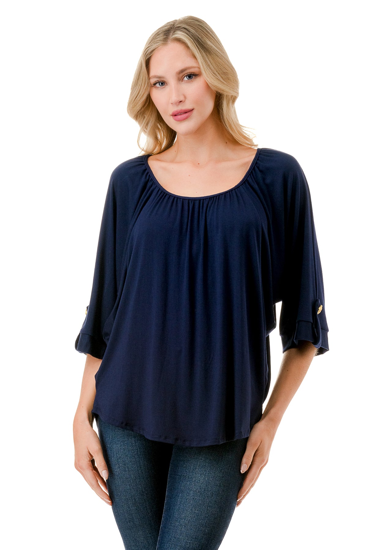 JOLIE BUTTON TOP (NAVY)- VT7268
