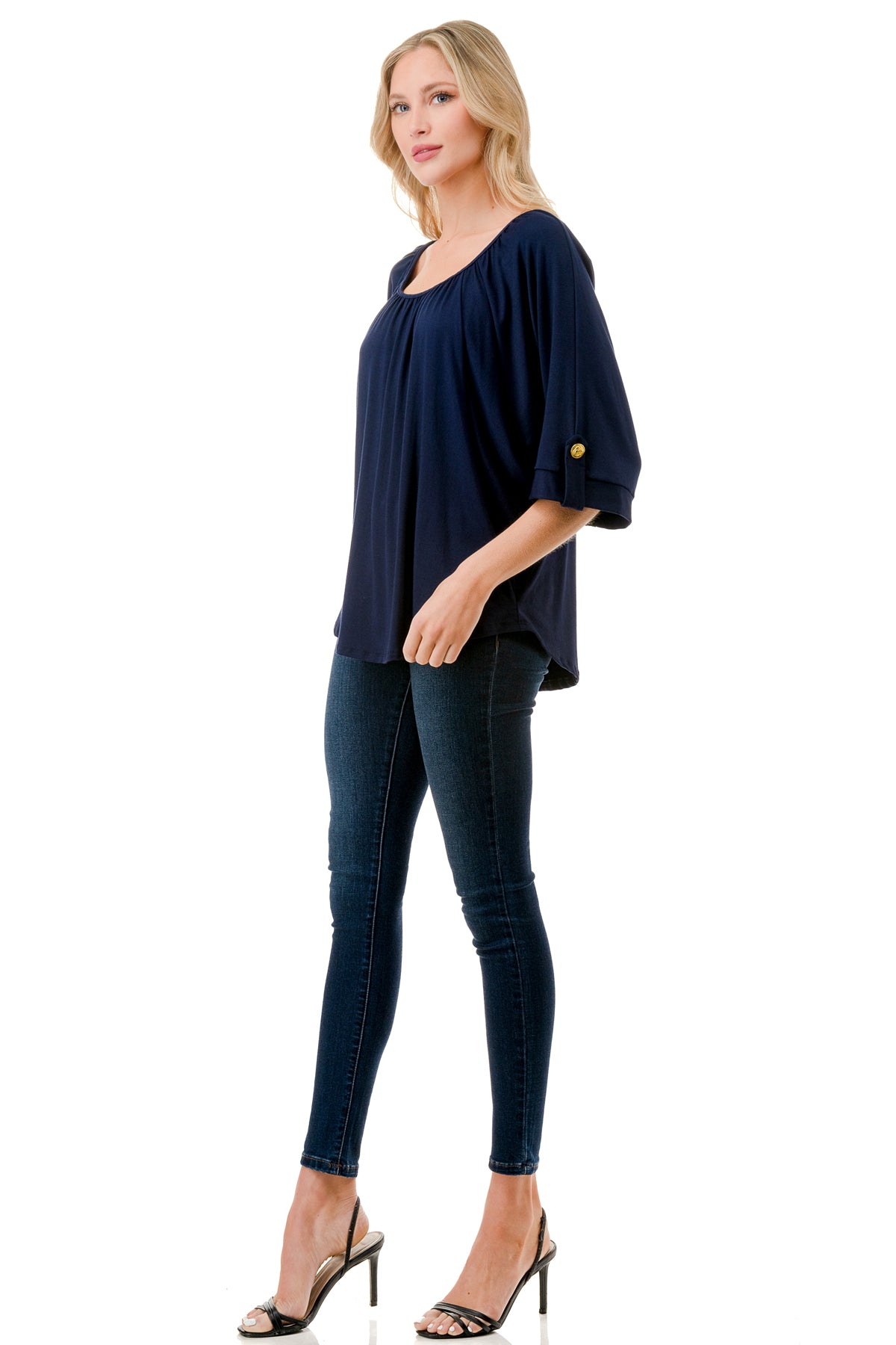 JOLIE BUTTON TOP (NAVY)- VT7268