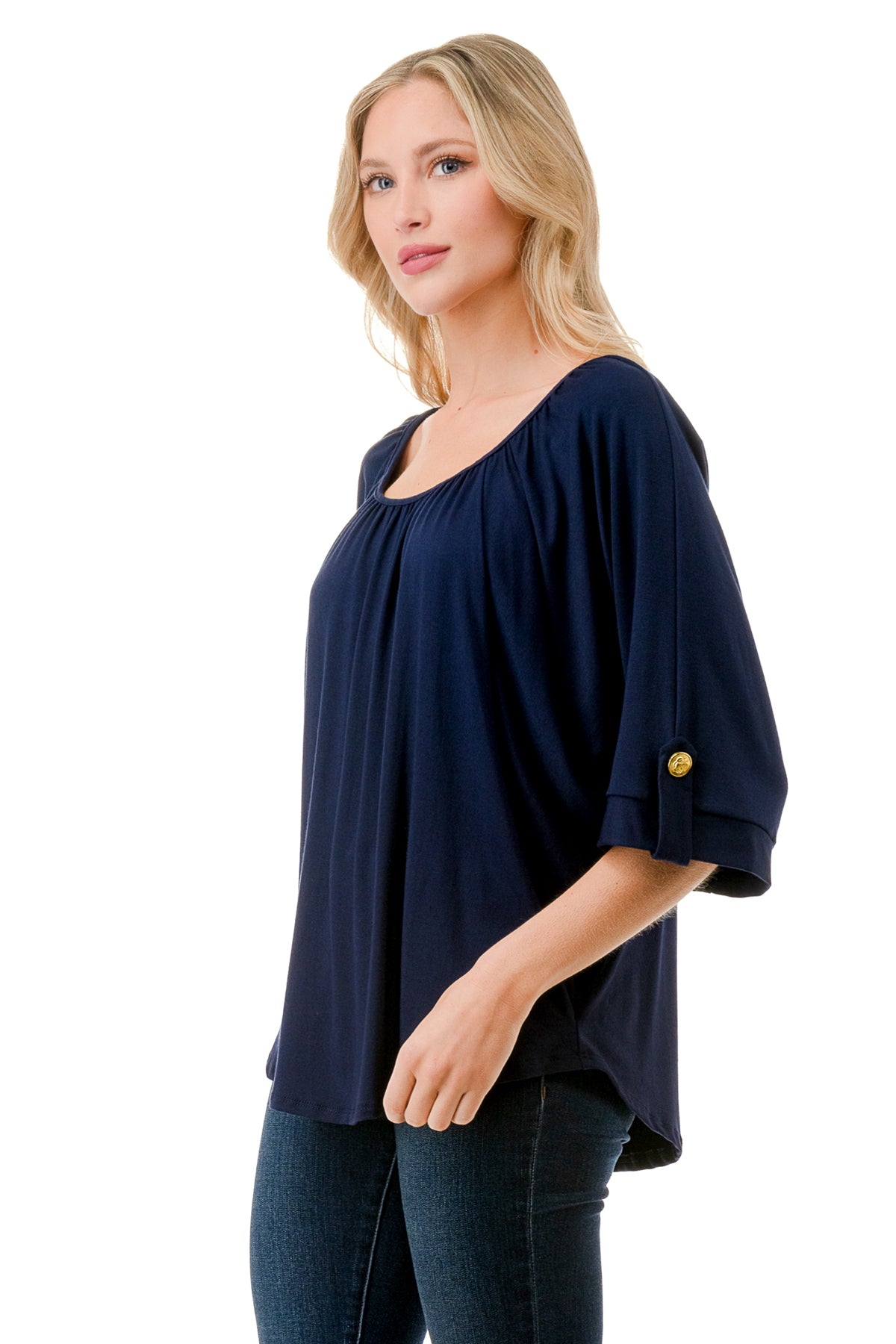 JOLIE BUTTON TOP (NAVY)- VT7268