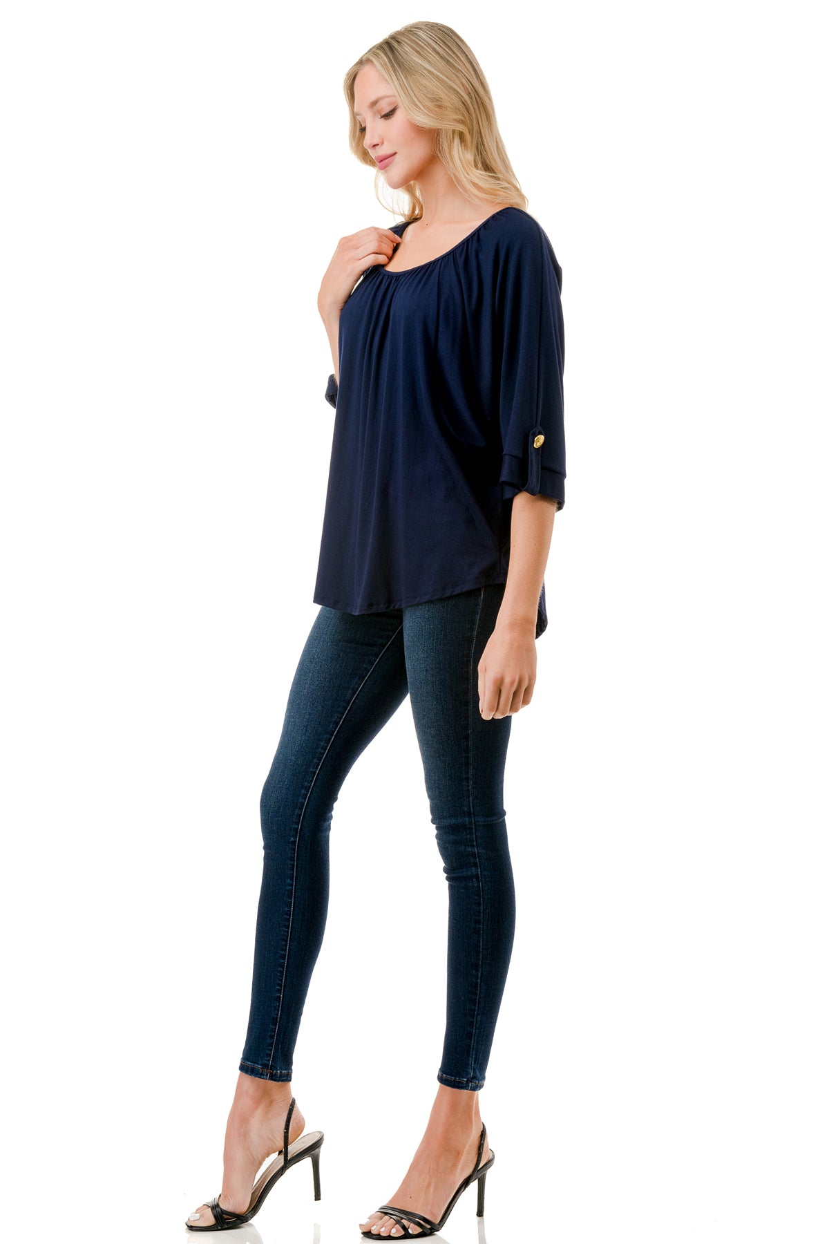 JOLIE BUTTON TOP (NAVY)- VT7268