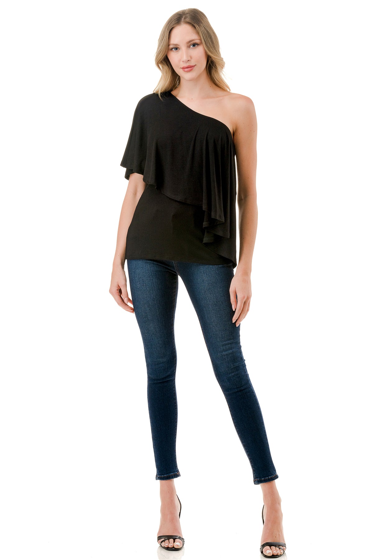 LAURA ONE SHOULDER TOP (BLACK)- VT7664