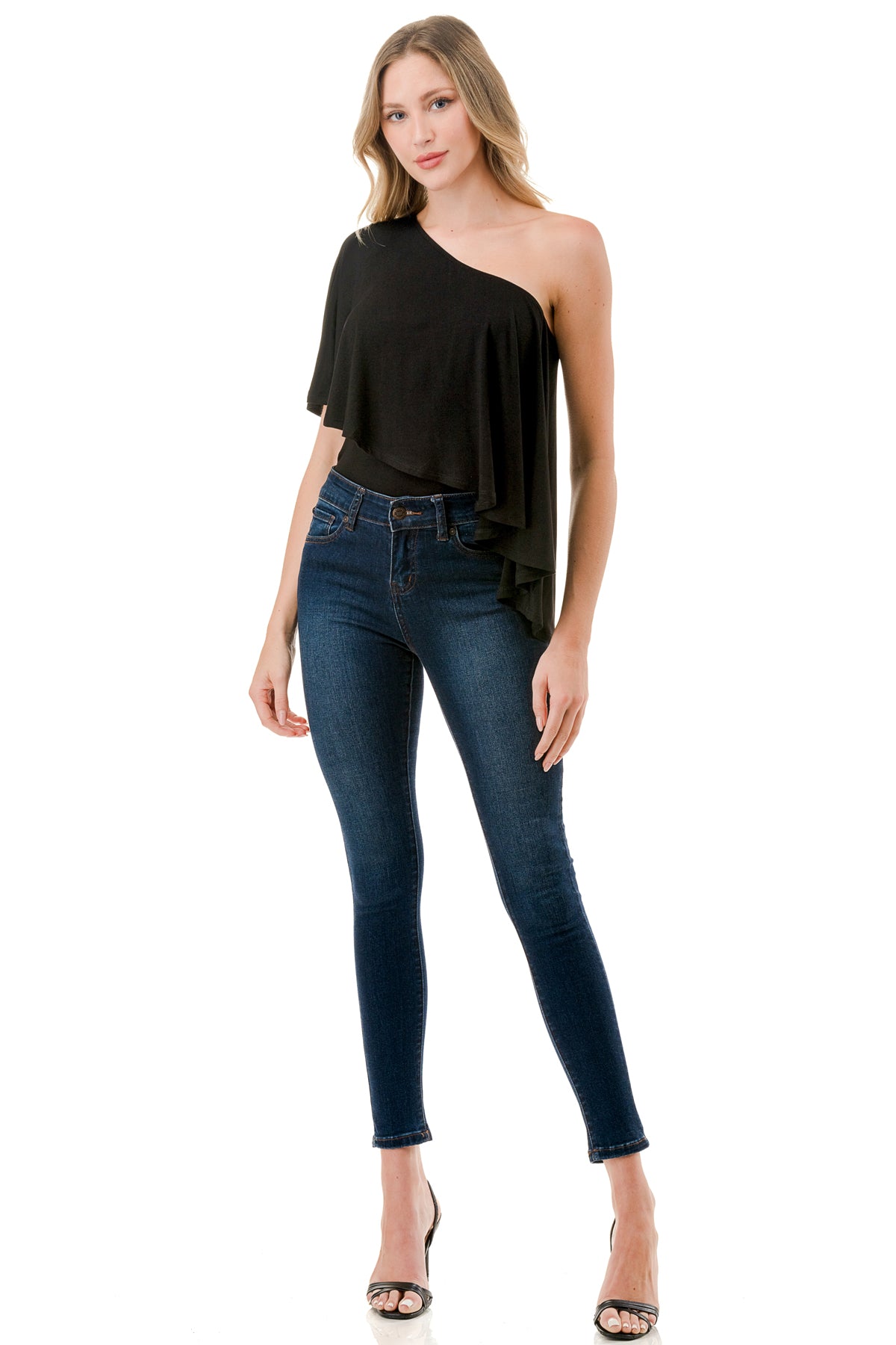LAURA ONE SHOULDER TOP (BLACK)- VT7664