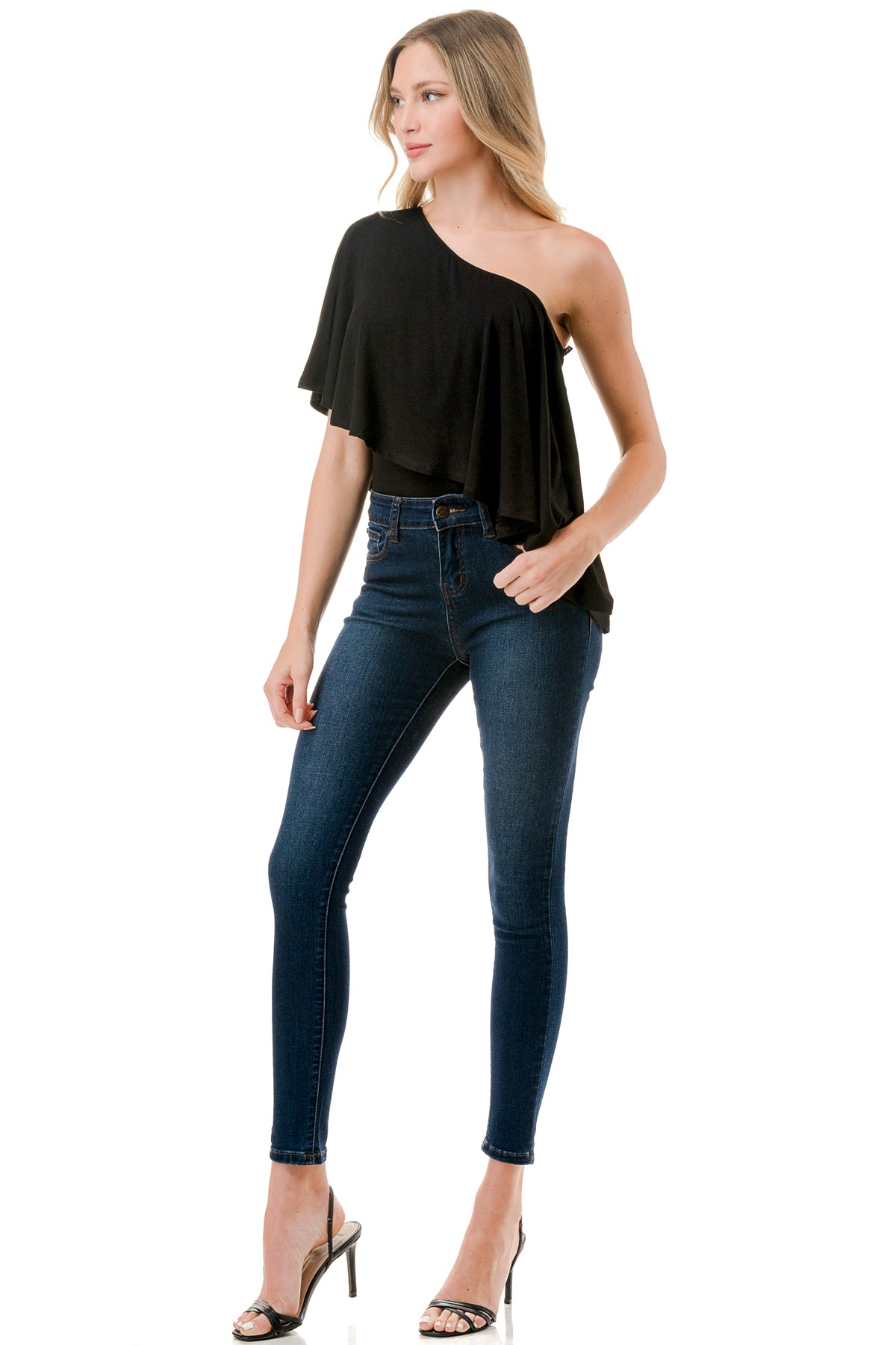 LAURA ONE SHOULDER TOP (BLACK)- VT7664
