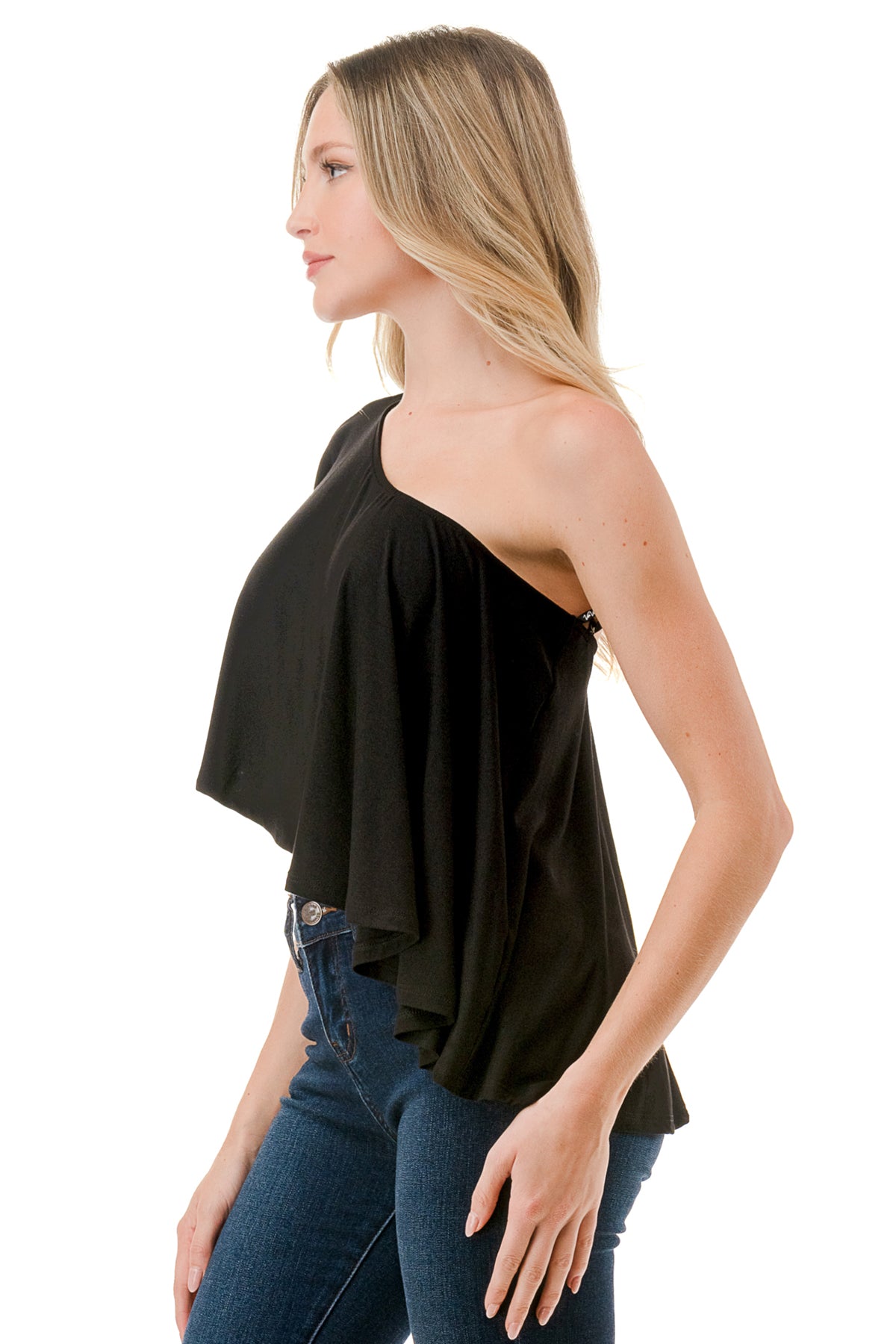 LAURA ONE SHOULDER TOP (BLACK)- VT7664