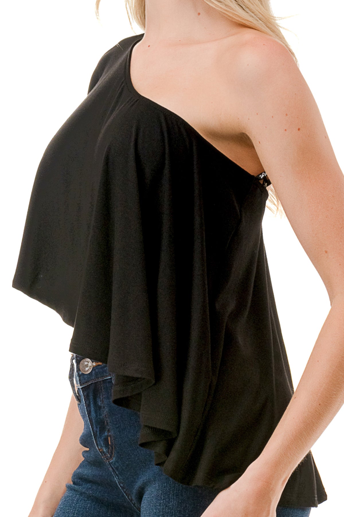 LAURA ONE SHOULDER TOP (BLACK)- VT7664