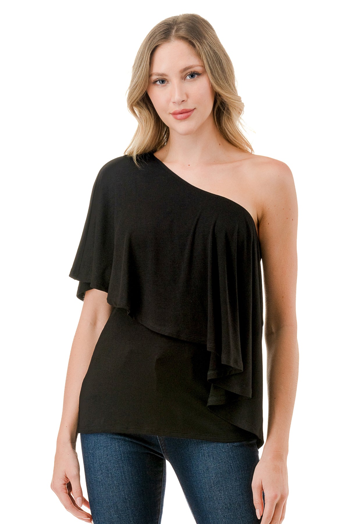 LAURA ONE SHOULDER TOP (BLACK)- VT7664