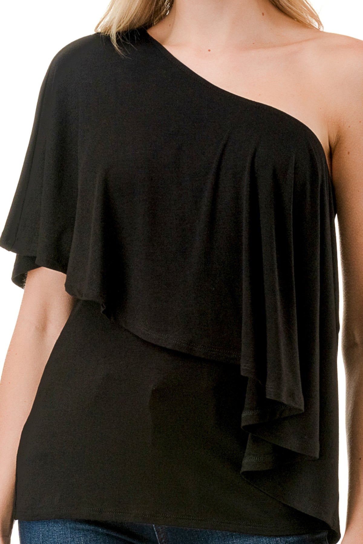 LAURA ONE SHOULDER TOP (BLACK)- VT7664