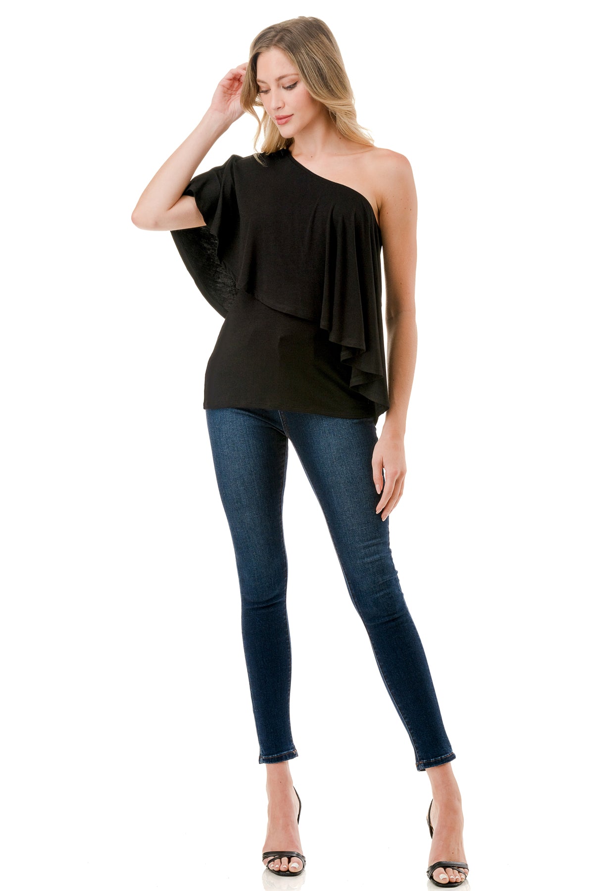 LAURA ONE SHOULDER TOP (BLACK)- VT7664