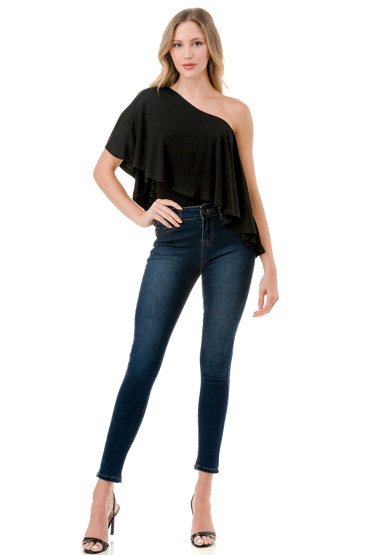 LAURA ONE SHOULDER TOP (BLACK)- VT7664
