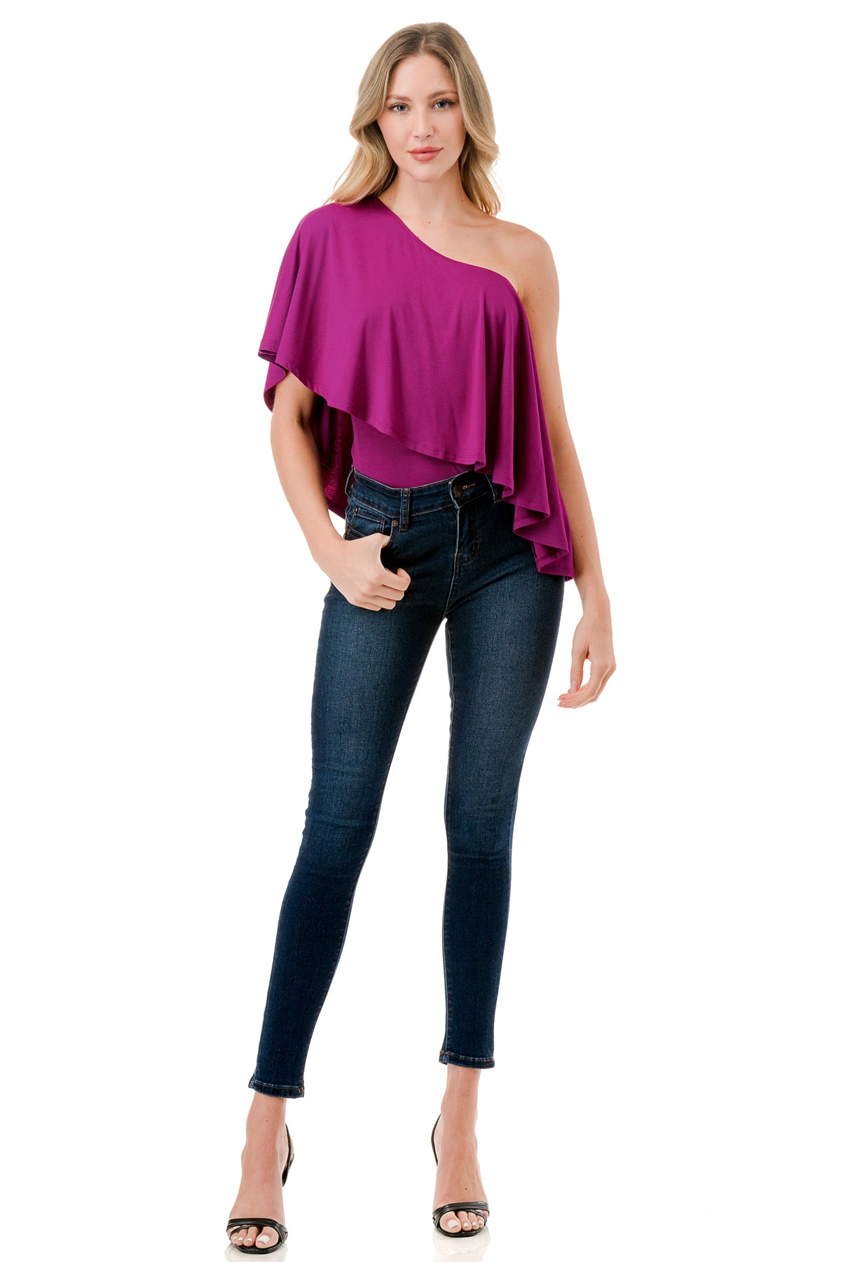 LAURA ONE SHOULDER TOP (MAGENTA)- VT7664