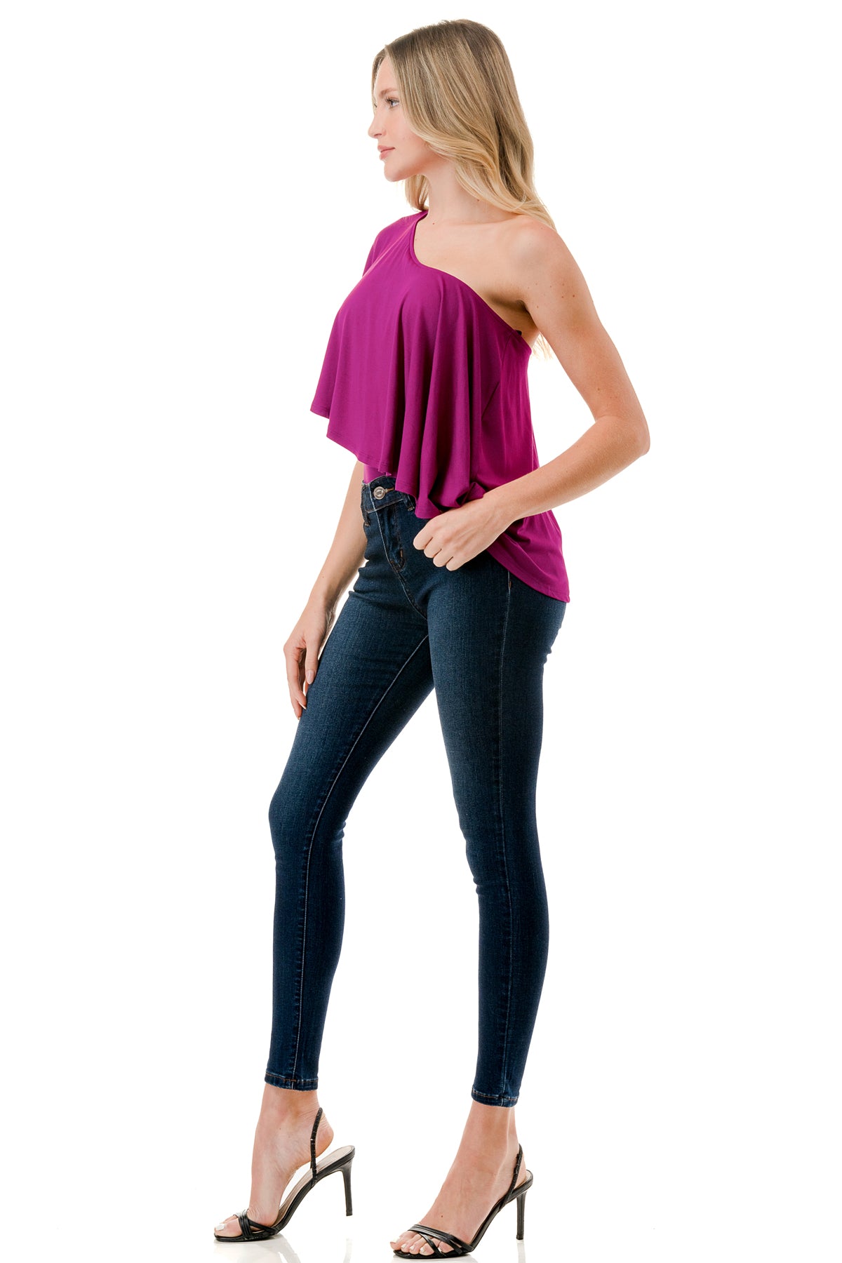 LAURA ONE SHOULDER TOP (MAGENTA)- VT7664