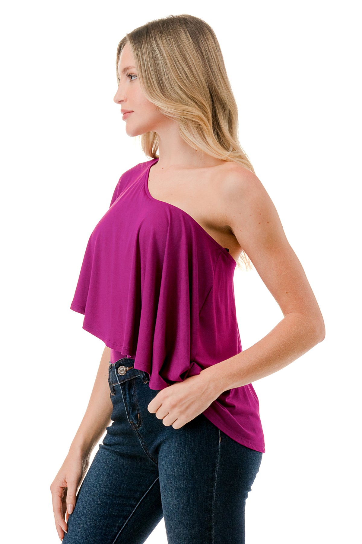 LAURA ONE SHOULDER TOP (MAGENTA)- VT7664