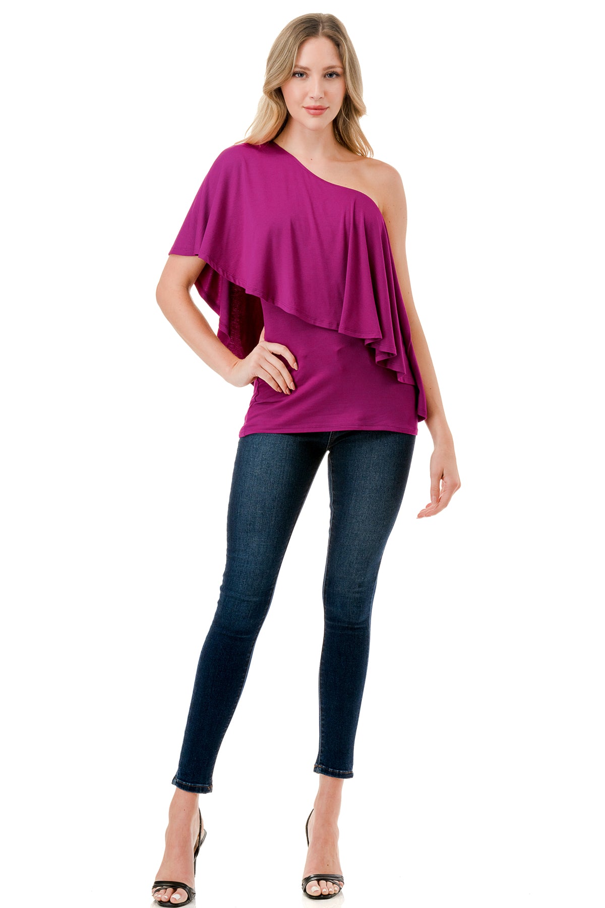 LAURA ONE SHOULDER TOP (MAGENTA)- VT7664