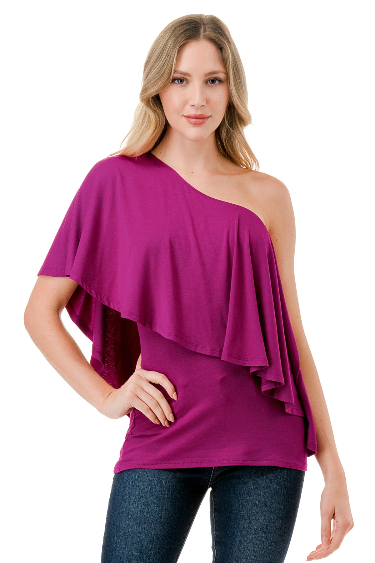 LAURA ONE SHOULDER TOP (MAGENTA)- VT7664