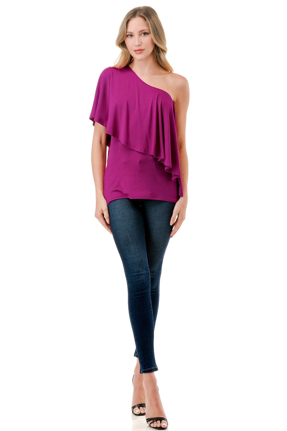 LAURA ONE SHOULDER TOP (MAGENTA)- VT7664