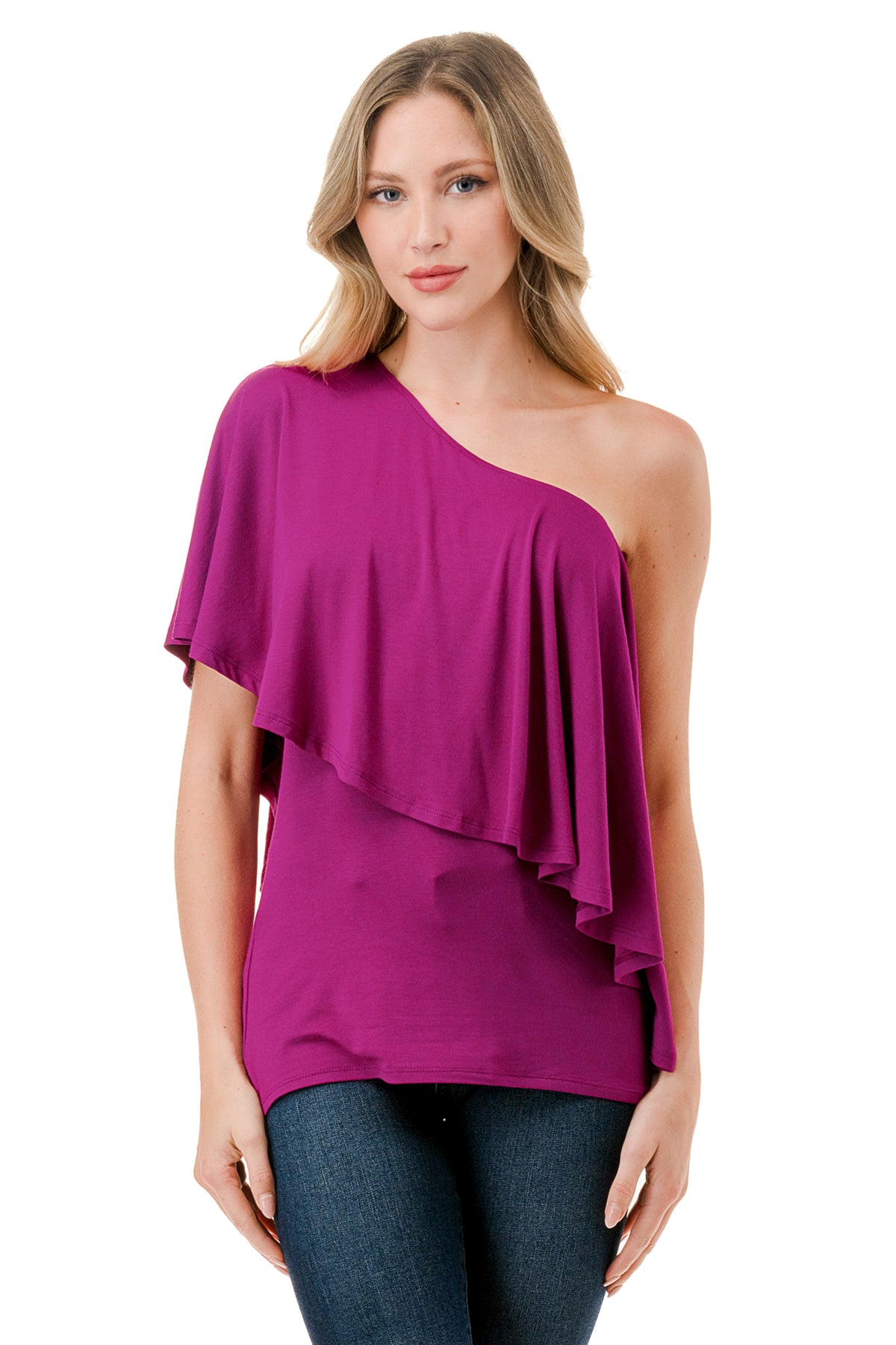 LAURA ONE SHOULDER TOP (MAGENTA)- VT7664