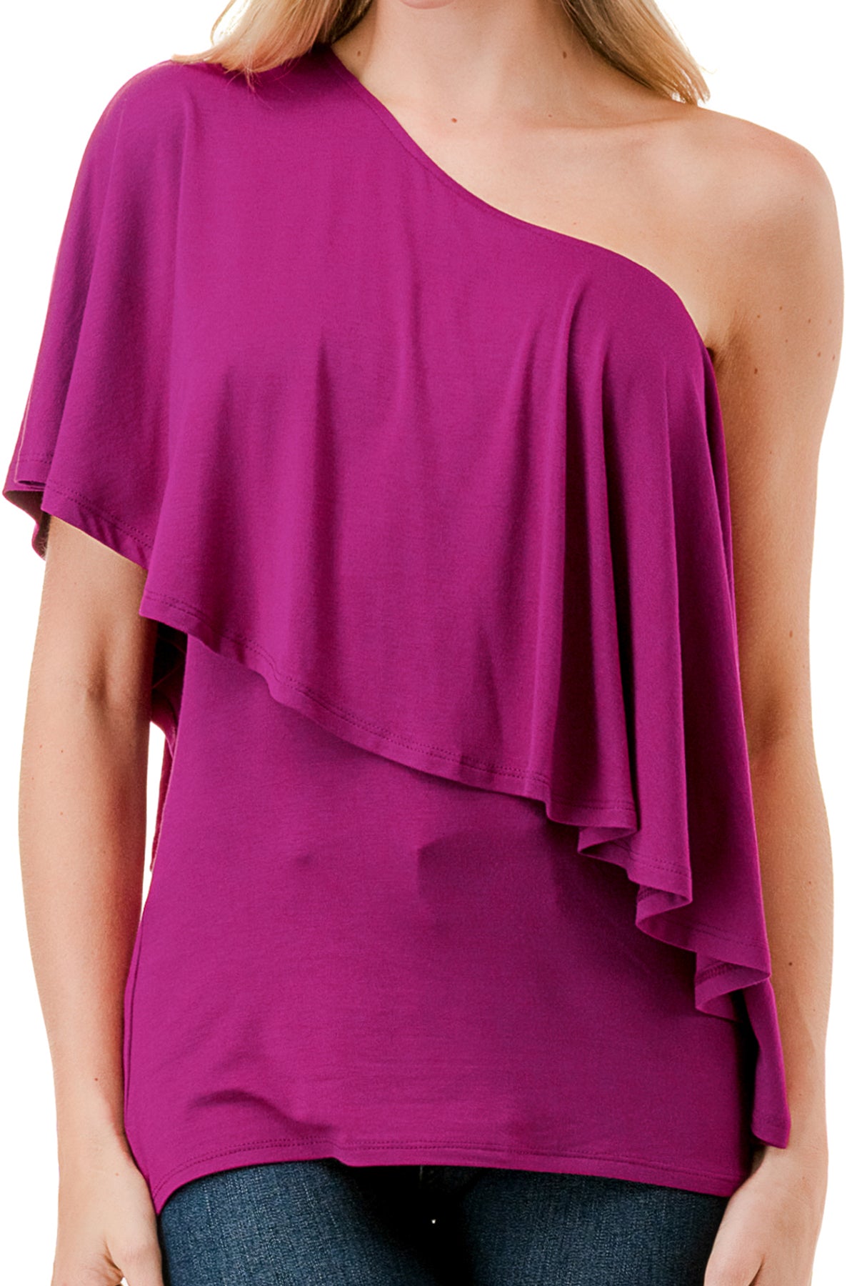 LAURA ONE SHOULDER TOP (MAGENTA)- VT7664