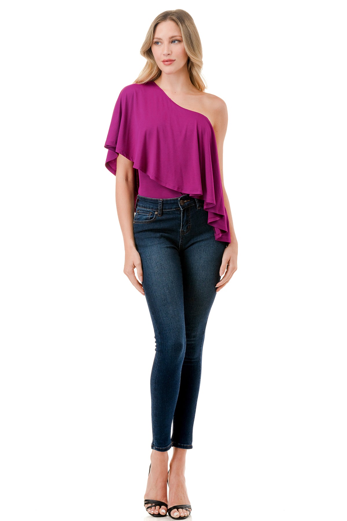 LAURA ONE SHOULDER TOP (MAGENTA)- VT7664