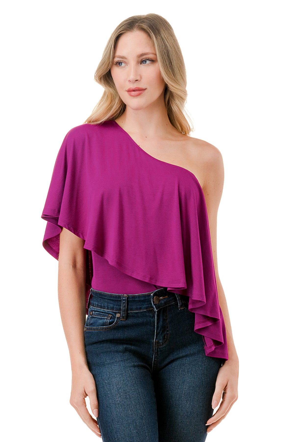 LAURA ONE SHOULDER TOP (MAGENTA)- VT7664