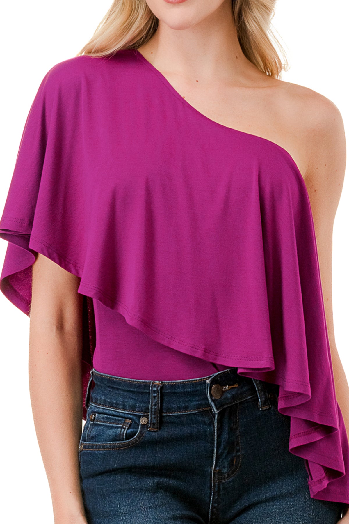 LAURA ONE SHOULDER TOP (MAGENTA)- VT7664