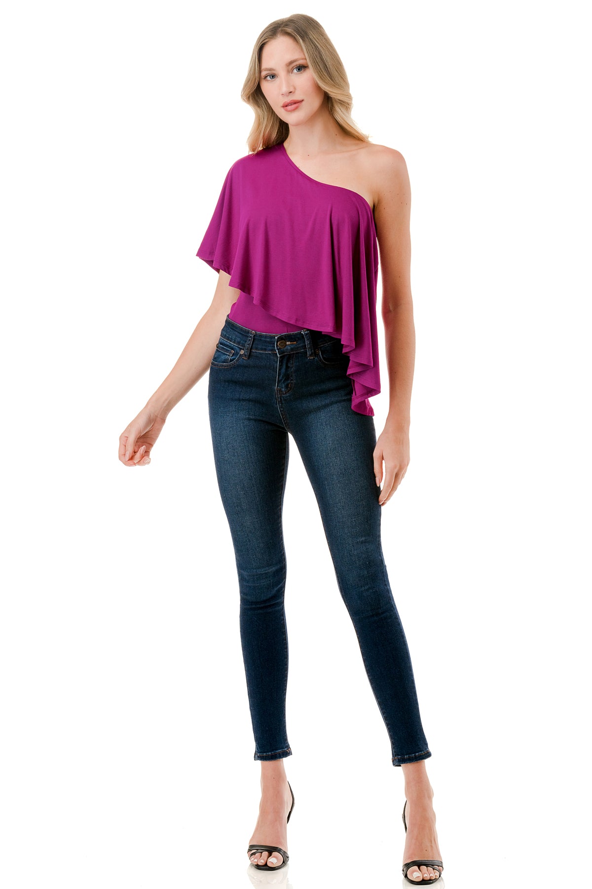 LAURA ONE SHOULDER TOP (MAGENTA)- VT7664