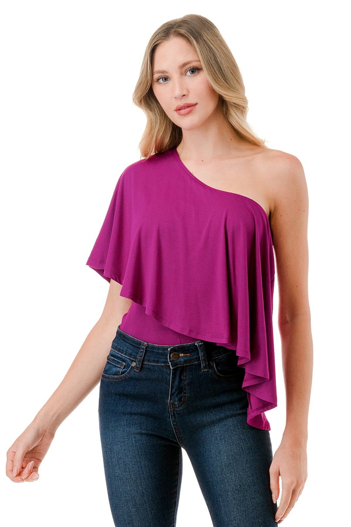 LAURA ONE SHOULDER TOP (MAGENTA)- VT7664