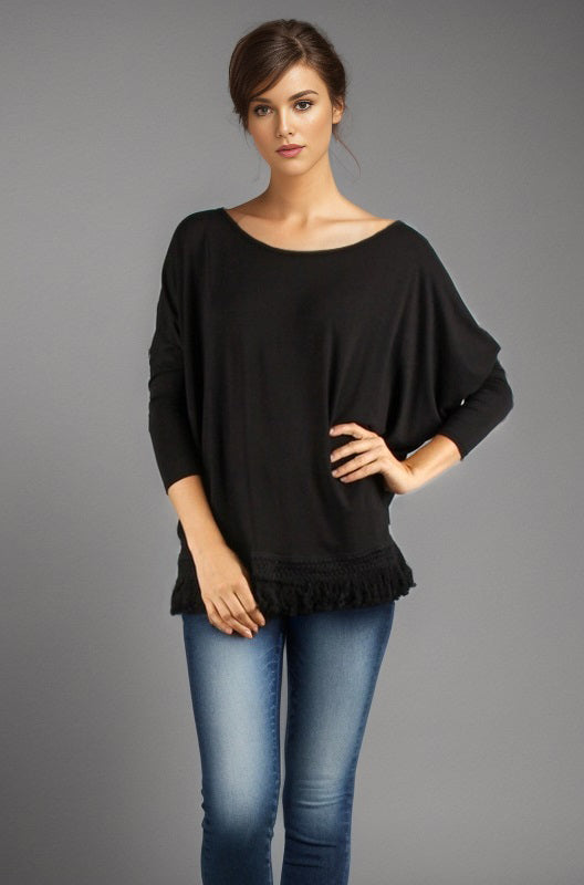Y'ALL SOLID 3/4 SLEEVE TOP (BLACK)-VT9156S