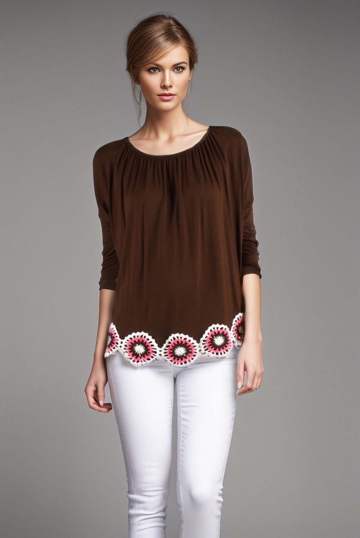 ASHLEY CUFFED TOP (DARK BROWN)- VT9178