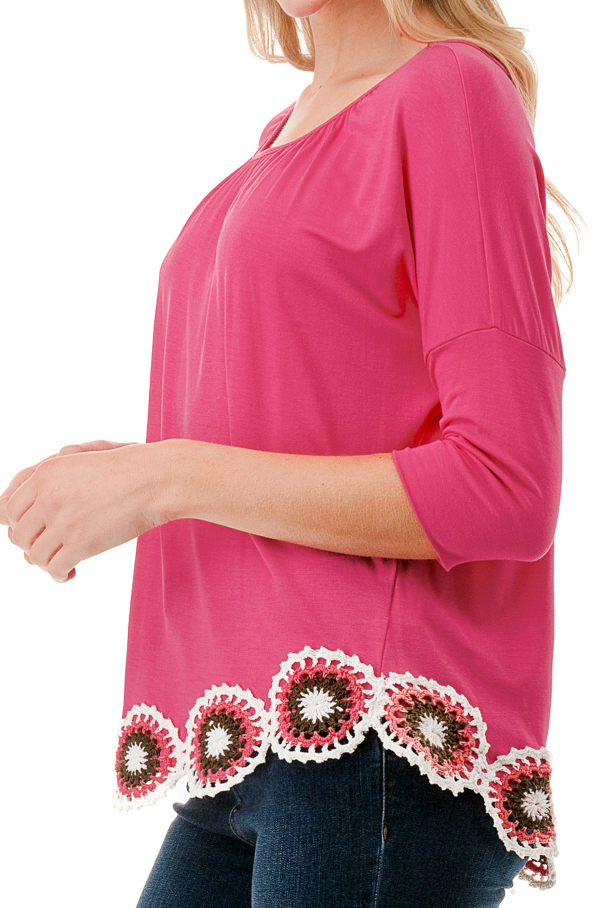 ASHLEY CUFFED TOP (HOT PINK)- VT9178
