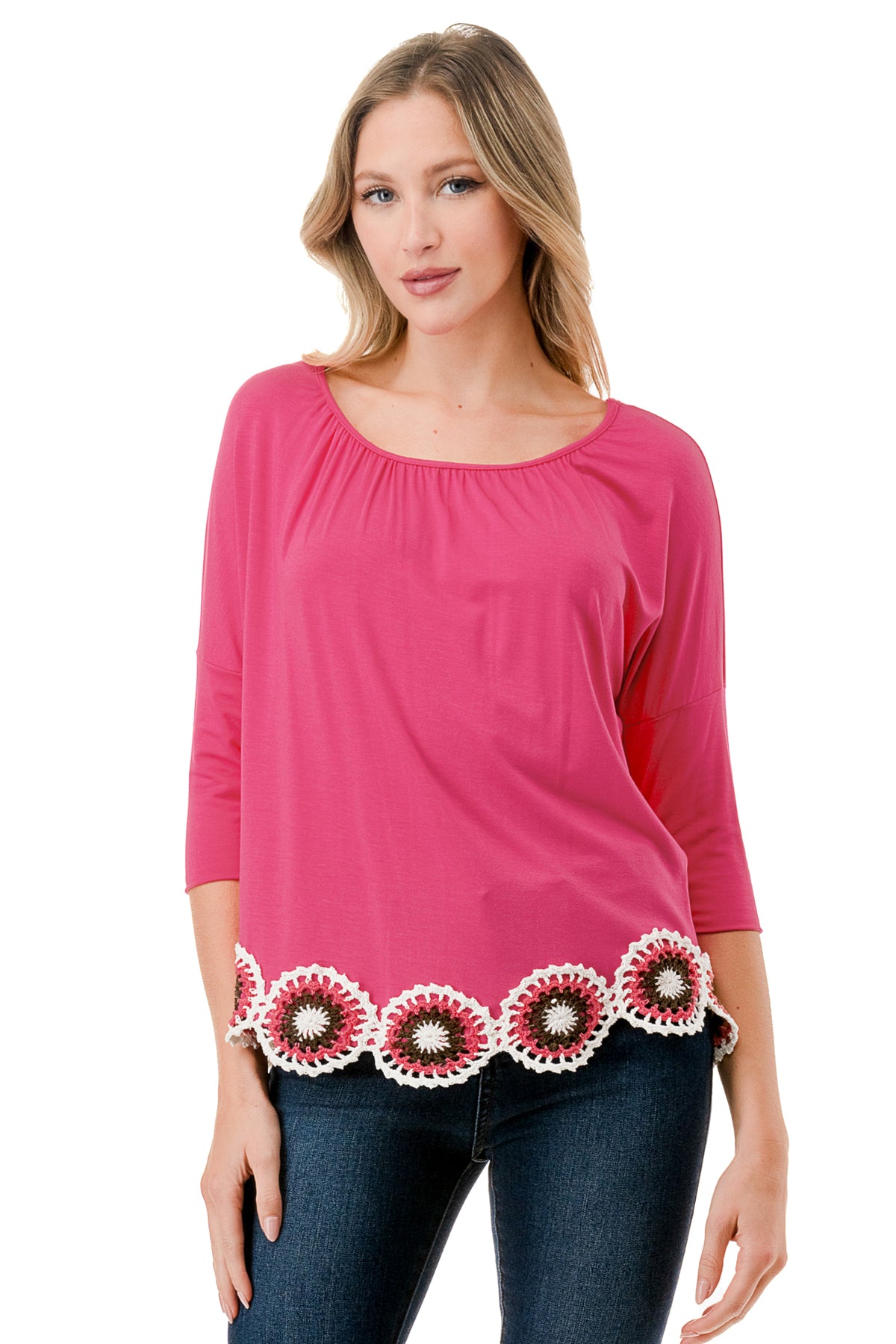 ASHLEY CUFFED TOP (HOT PINK)- VT9178