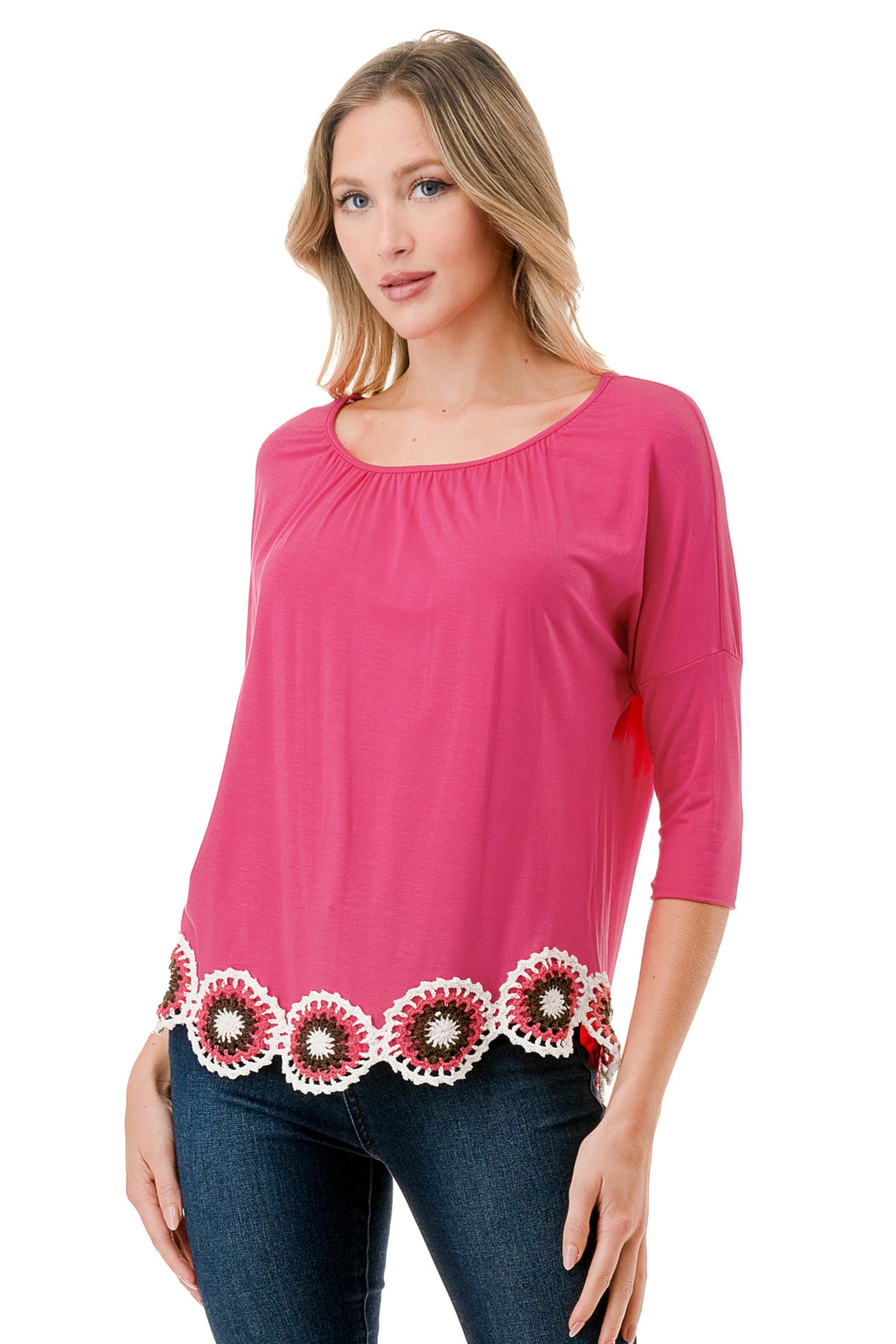 ASHLEY CUFFED TOP (HOT PINK)- VT9178
